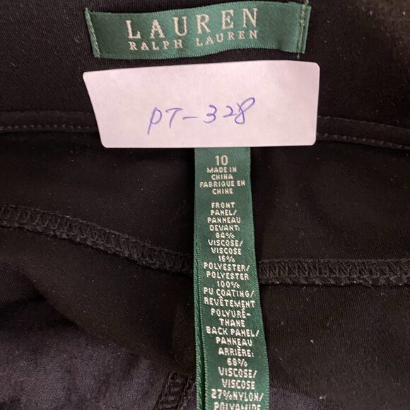 Lauren Ralph Lauren Faux Leather Front Leggings Size 10 Black Solid PT-328 - Picture 2 of 4